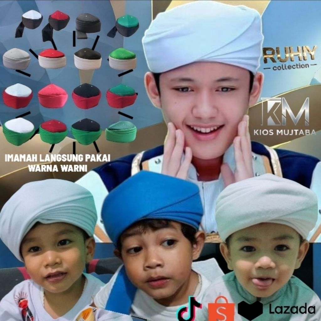 PECI IMAMAH PERMANEN POLOS 4 TINGKAT ANAK SAMPAI DEWASA IMAMAH PERMANEN KOMBINASI WARNA 3 METER