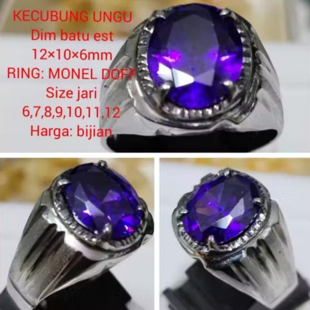 Cincin Batu Kecubung Ungu Kalimantan Cutting Ring Monel Doff Elegant