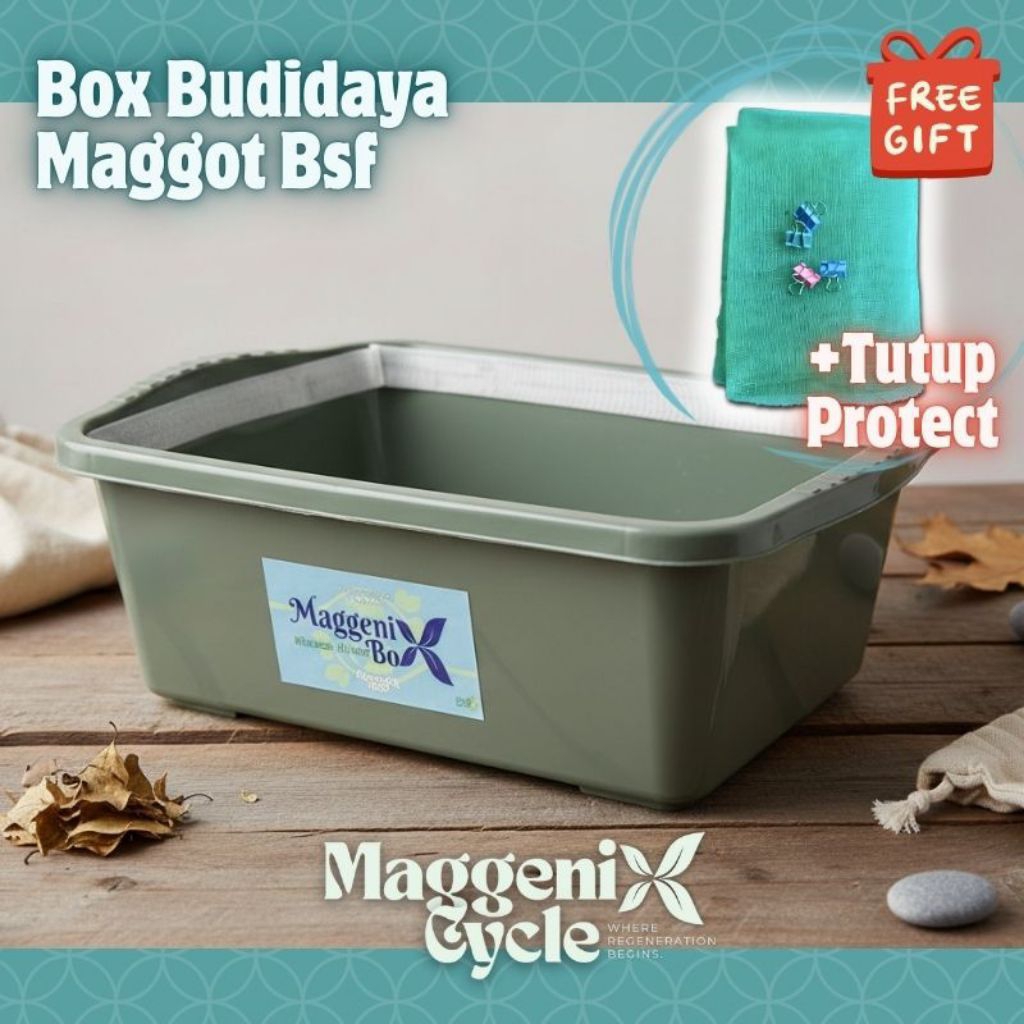 Box Budidaya Maggot BSF Maggenix + Tutup Protect | Anti Kabur, Extra Velcro, Kapasitas 2–3kg, Starte