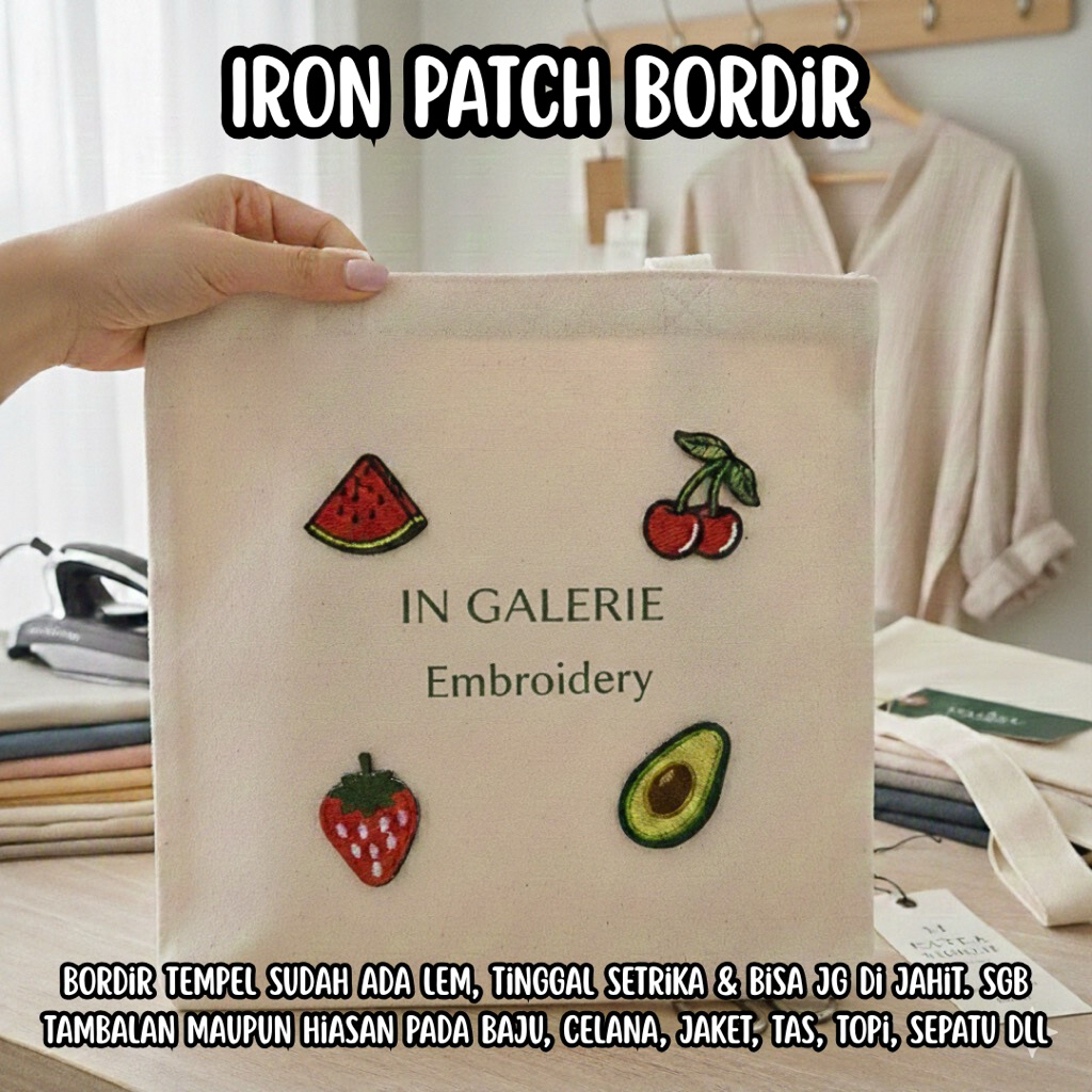 (Tinggal Setrika) Patch Bordiri Buah / Fruit Emblem Bordir Murah Tempelan Baju Buah Semangka Pisang 