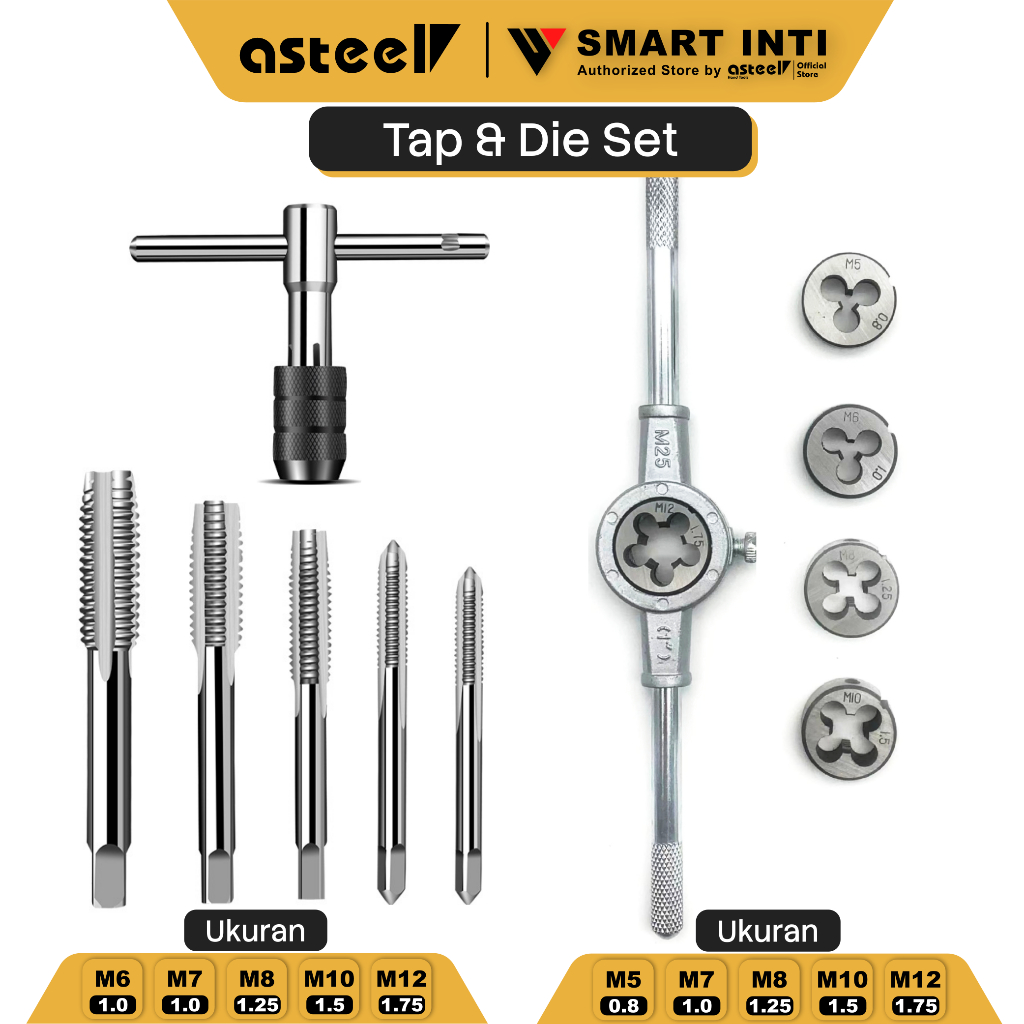 ASTEEL Tap Die Set Alat Senai Metrik Drat Kasar Mur Baut Pembuat Senai Derat Kasar