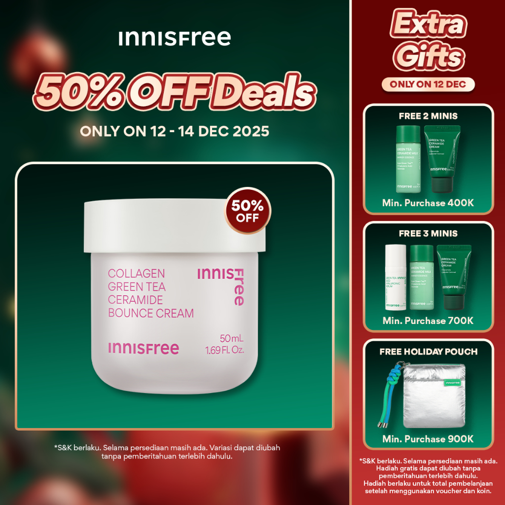 [Special 12.12 Diskon 50%] Innisfree Collagen Green Tea Ceramide Bounce Cream 50ml - Pelembab Wajah