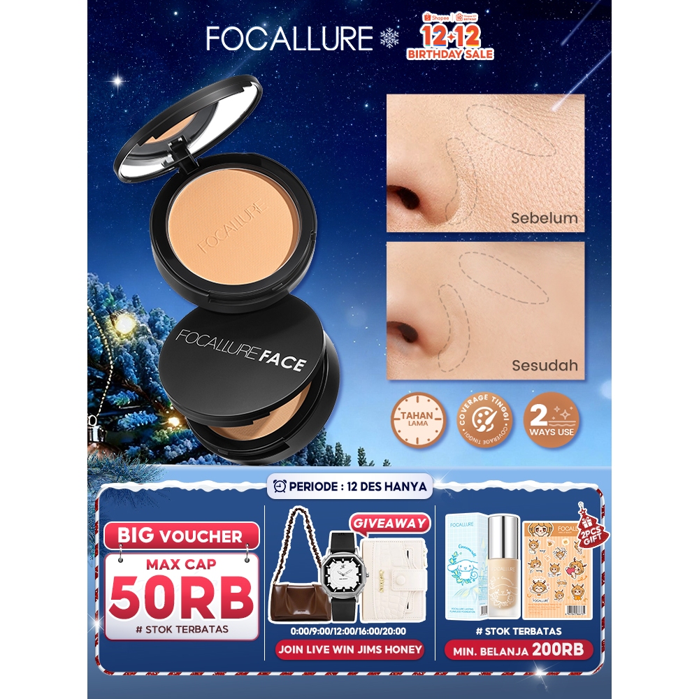 FOCALLURE Oil-control Pressed Powder-Matte Bedak Padat