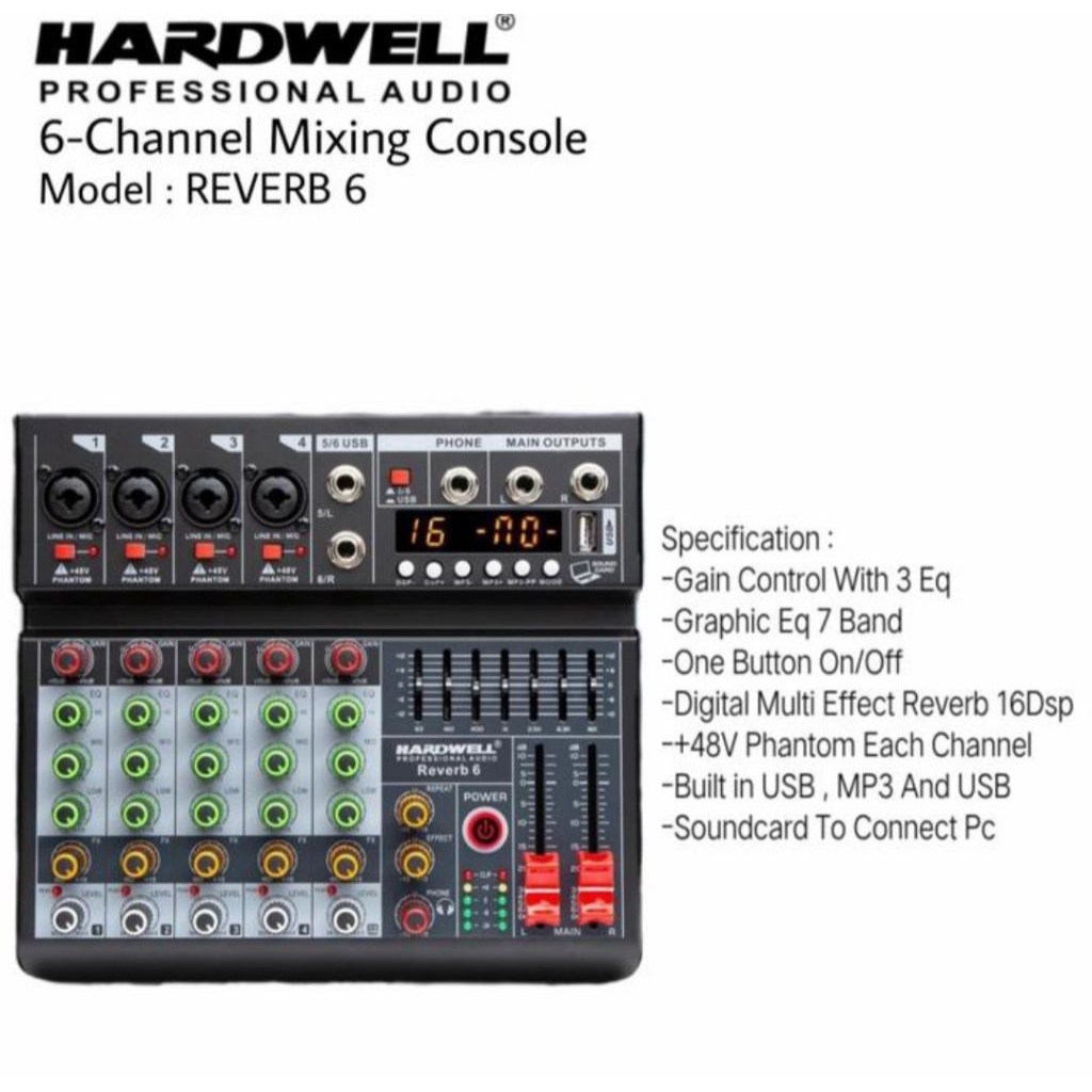MIXER 6 CHANNEL HARDWELL REVERB 6 ORIGINAL MIXER REVERB6