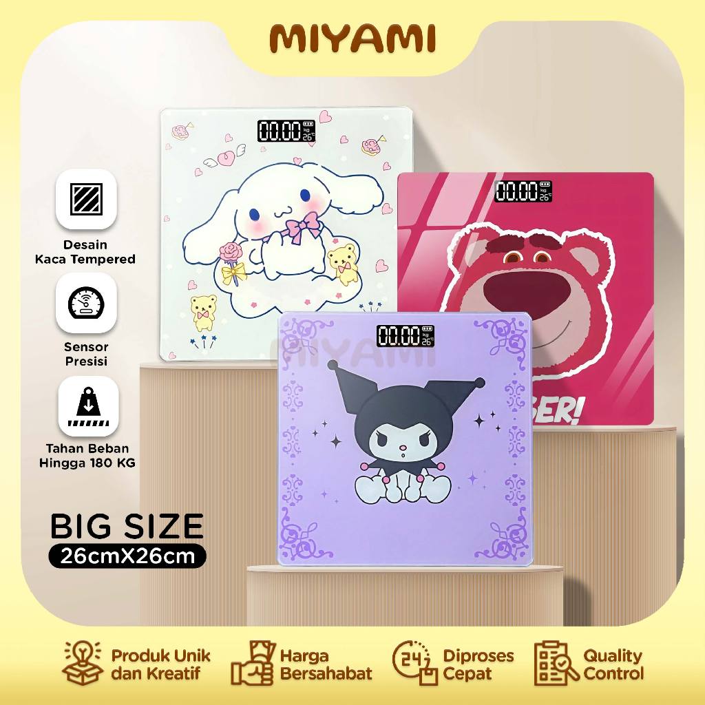 Timbangan Badan Digital Sanrio 180 Kg Presisi & Akurat Electronic Weight Scale Tempered Glass