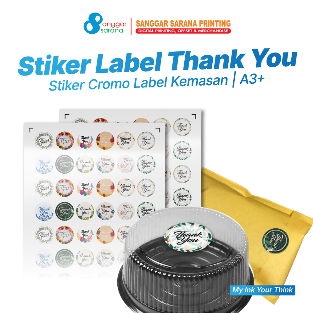SSP Stiker Label Thank You Bahan Cromo Cutting Kiss Cut Ukuran 5 cm Sticker Murah Cutting Custom A3+