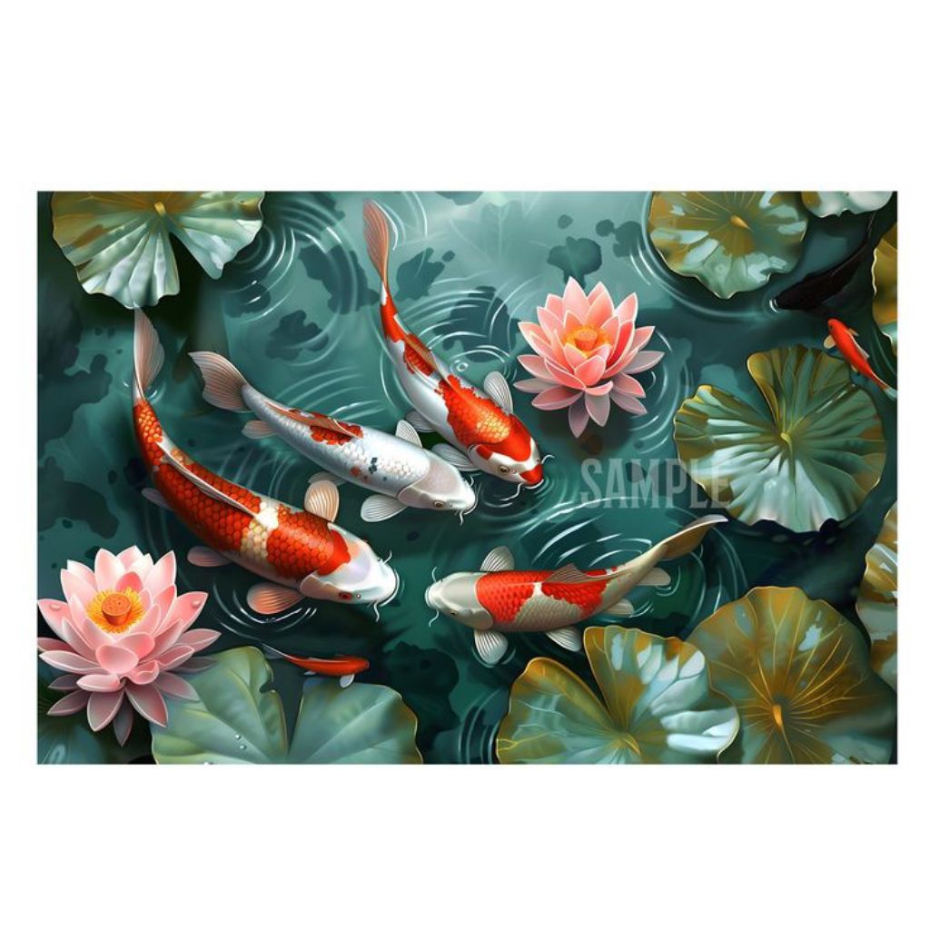 lukisan dinding minimalis modern koi