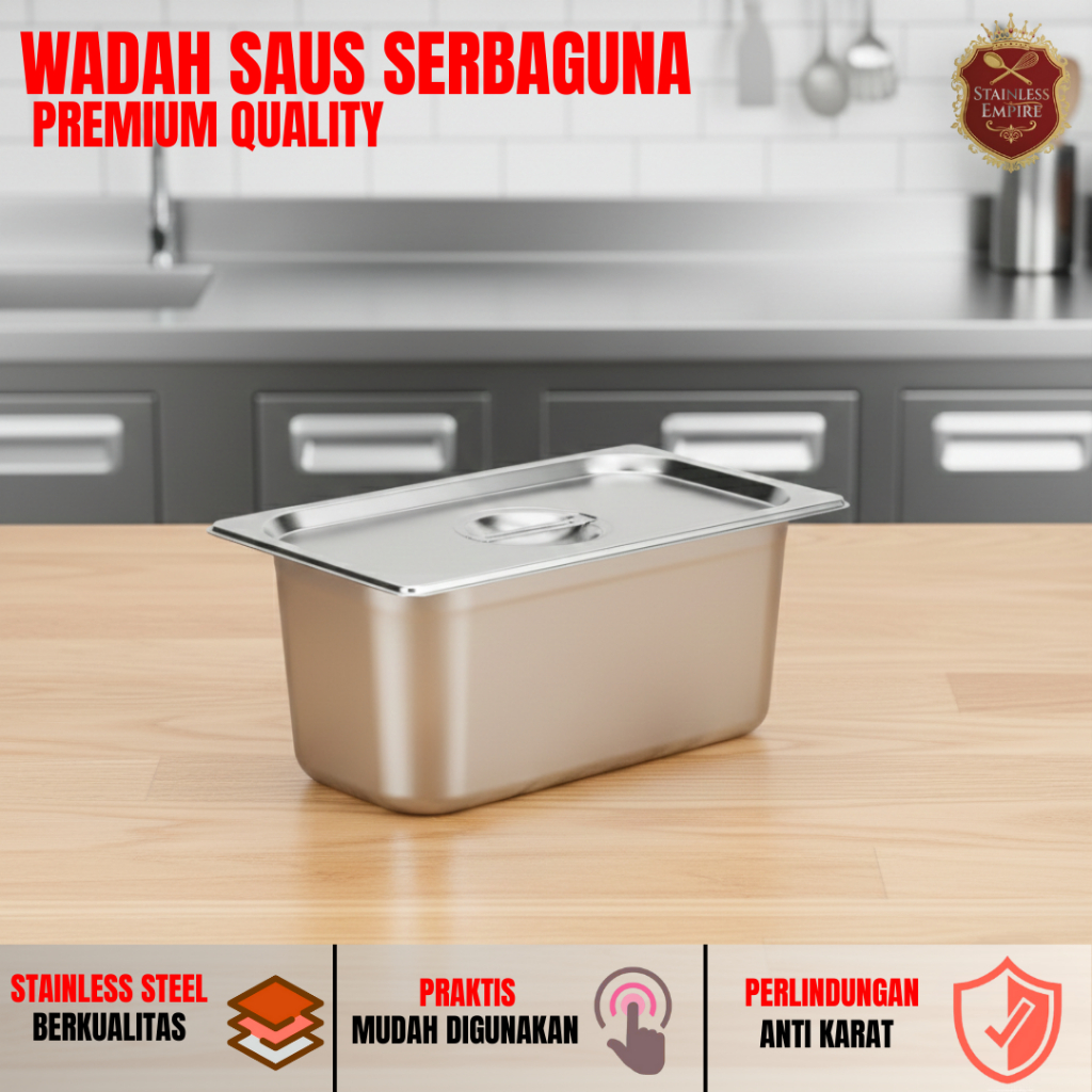 Wadah Stainless Steel Bertutup Serbaguna Wadah Sayur Tutup Wadah Makanan dan Lauk Stainless TR321