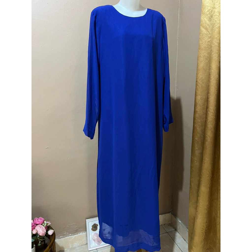 gamis kurung abaya ld 120 besar jumbo furing biru elektrik pl