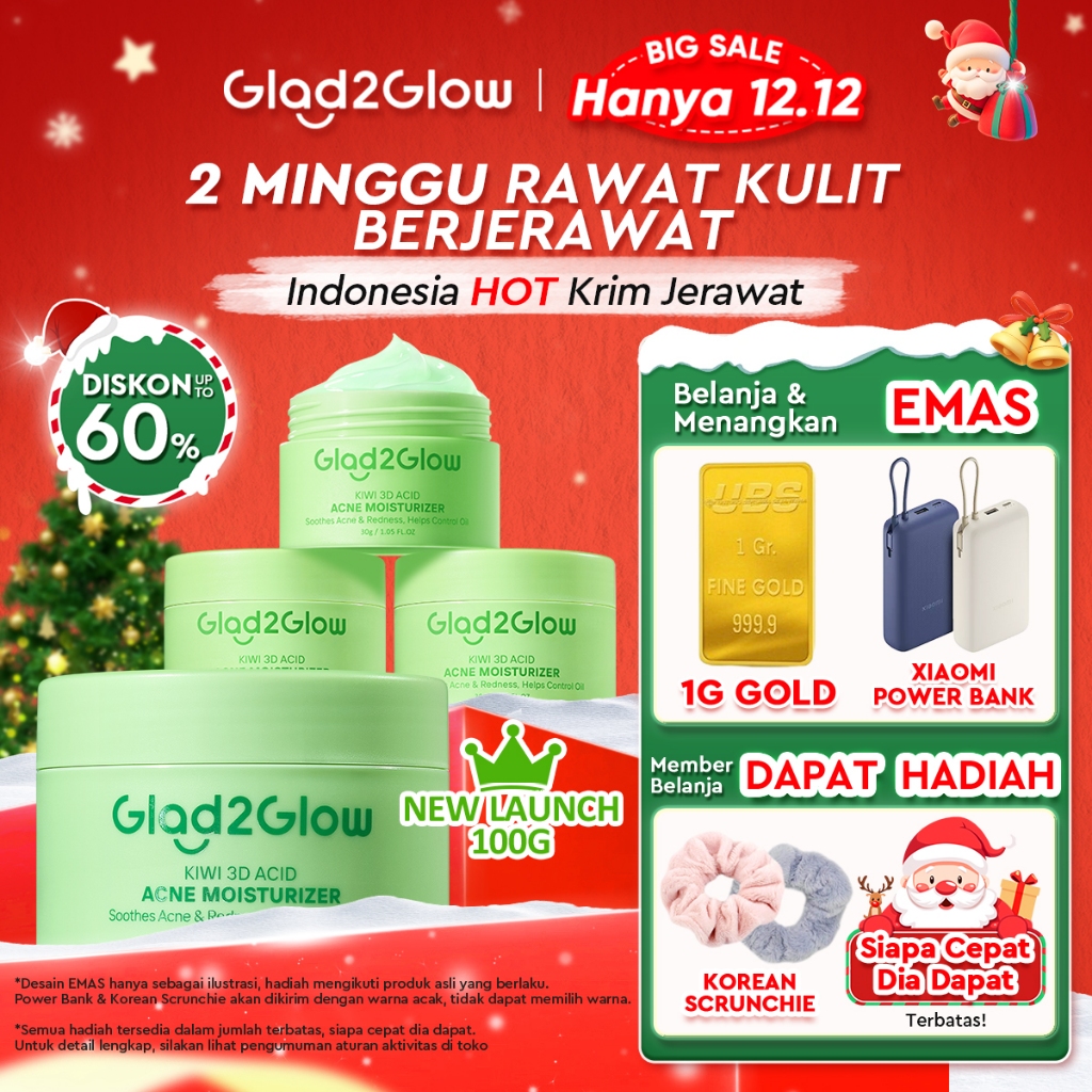 [12.12 Belanja 200rb, Disc. 20%]GLAD2GLOW Kiwi 3D Acid Acne Moisturizer Pelembab Wajah Jerawat Mence