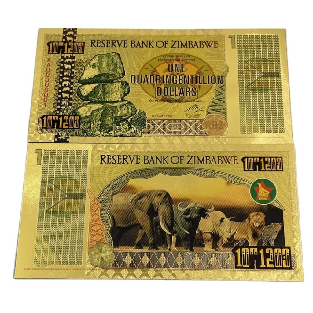 Souvenir Uang Gold Foil Zimbabwe Pecahan Besar Antik
