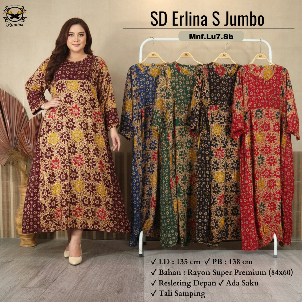 RM (LD 135 PB 138  ) READY STOK Sackdress ERLINA  S JMB Resleting Depan Daster Batik Cap Pekalongan 