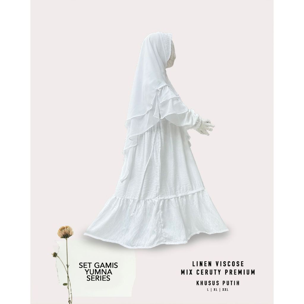 Set Gamis Anak Yumna Series Putih Linen Viscose Ceruty Premium