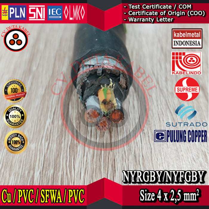 Kabel NYRGBY/NYFGBY 4x2,5 mm2 MERK KABELMETAL (KMI)/SUPREME/KABELINDO/SUTRADO/PULUNG/4x2.5 mm2