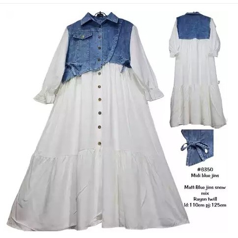 Gamis Dress Jeans Denim Mix Rayon TWill Premium bahan Jeans Premium Kombinasi Rayon Twill Panjang 12