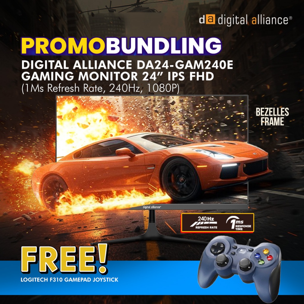 [PROMO BUNDLE LOGITECH F310 GAMEPAD JOYSTICK WIRED] DIGITAL ALLIANCE GAMING MONITOR 24 INCH IPS FHD 