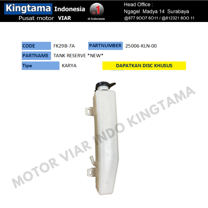 TEMPAT AIR RADIATOR ATAU TABUNG AIR RADIATOR / TANK RESERVE *NEW* KARYA MOTOR VIAR RODA TIGA