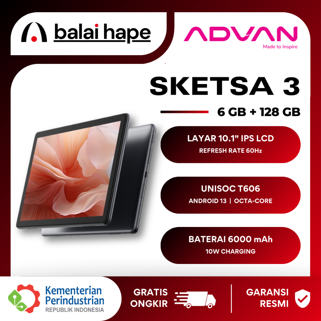 ADVAN Tab Sketsa 3 6/128 GB (Include Stylus) Garansi Resmi ADVAN Tablet Sketsa 3 10.1" IPS LCD 60Hz