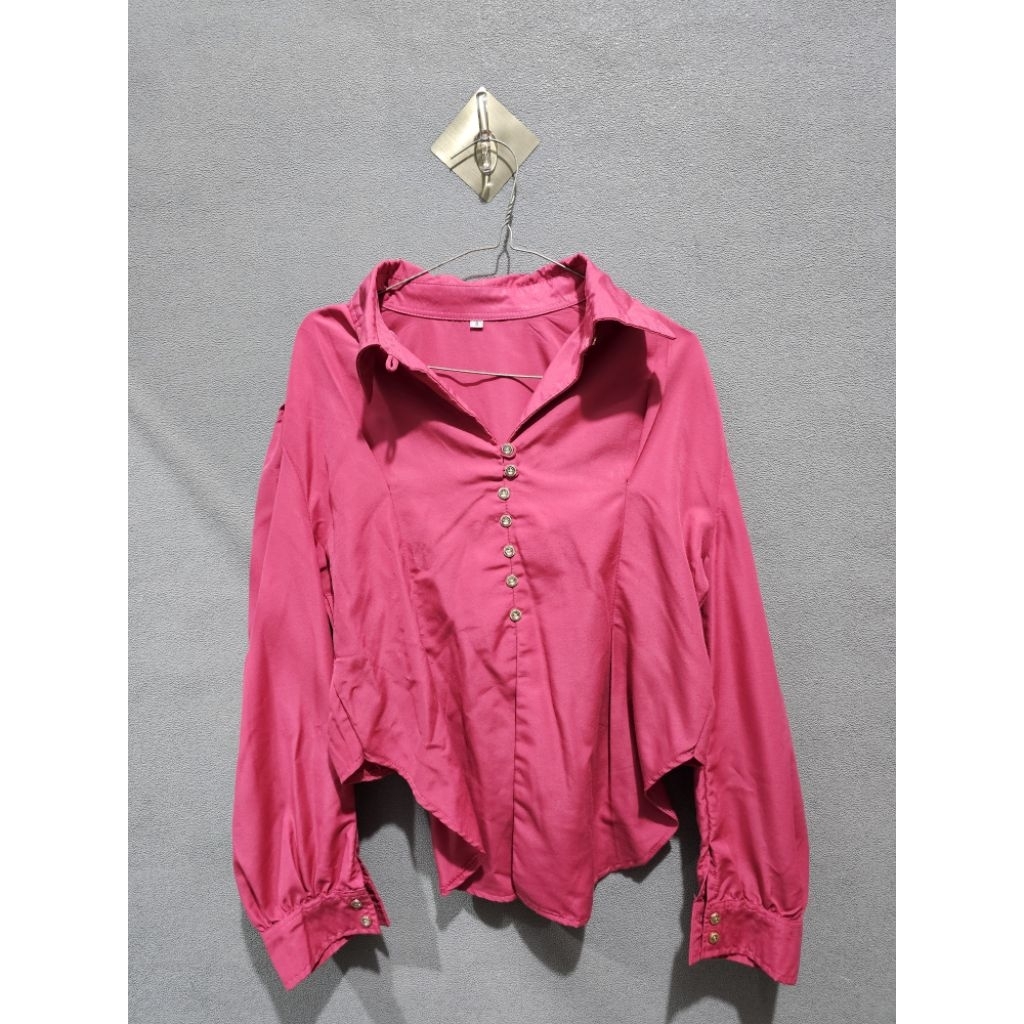 Blouse wanita / Atasan wanita pink fuschia / puff slit top