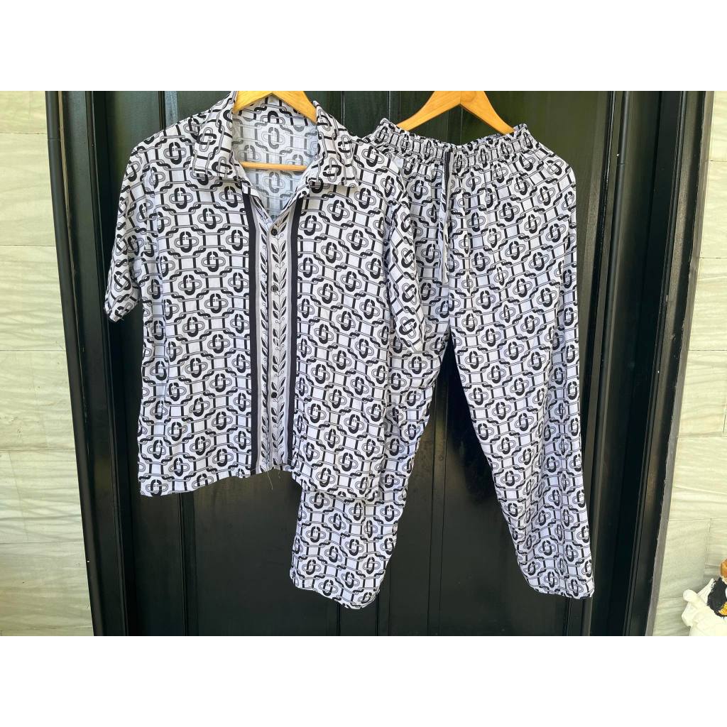 One set Pyama  kameja wanita  celana Panjang Motif Viral keluaran terbaru Baju wanita setelan rayon 