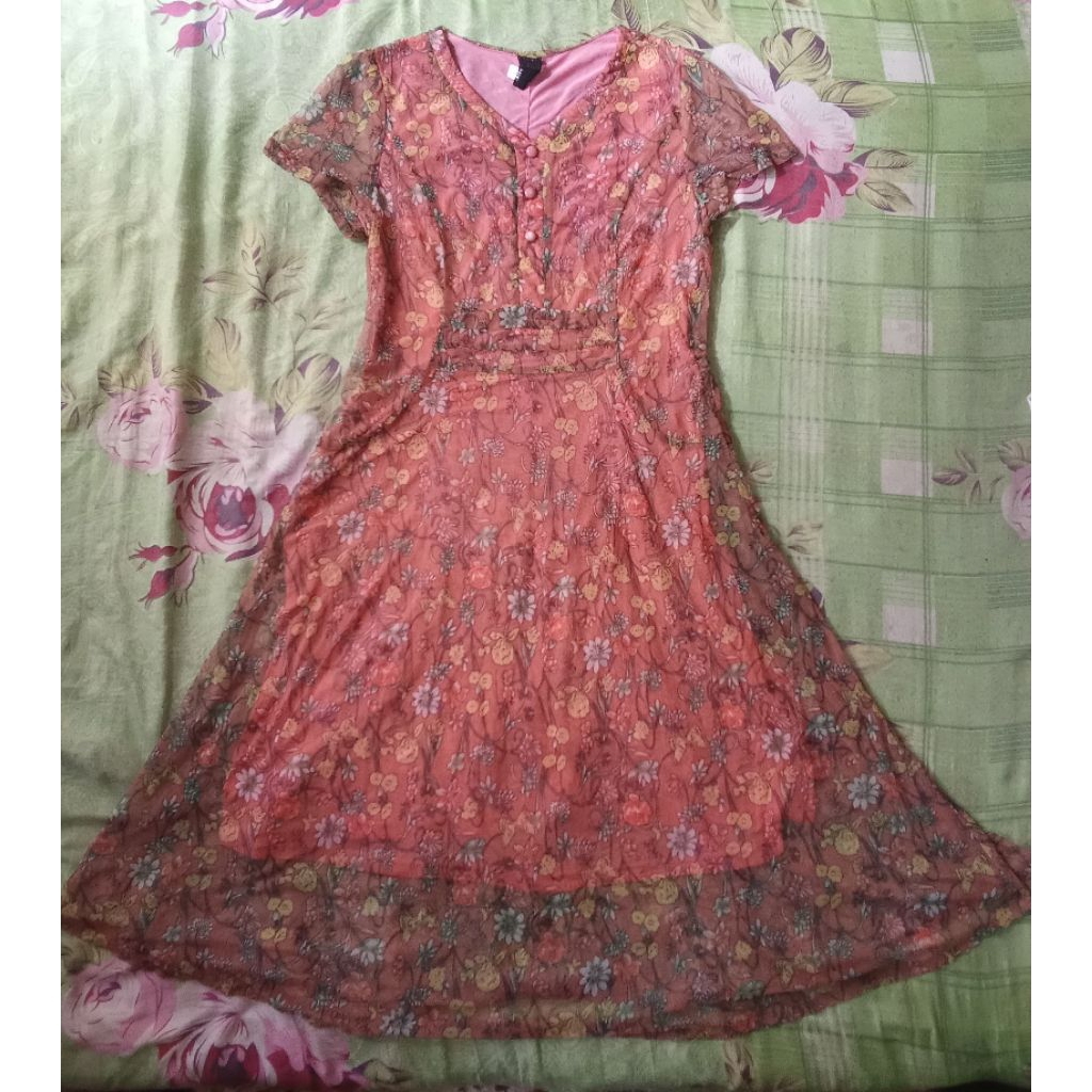 Dress Pink Motif Berfuring