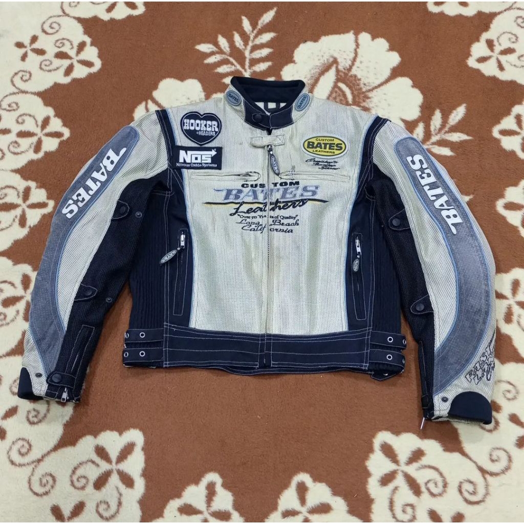 Jaket motor CUSTOM BATES LEATHER lengkap protektor size L touring bagus ORIGINAL
