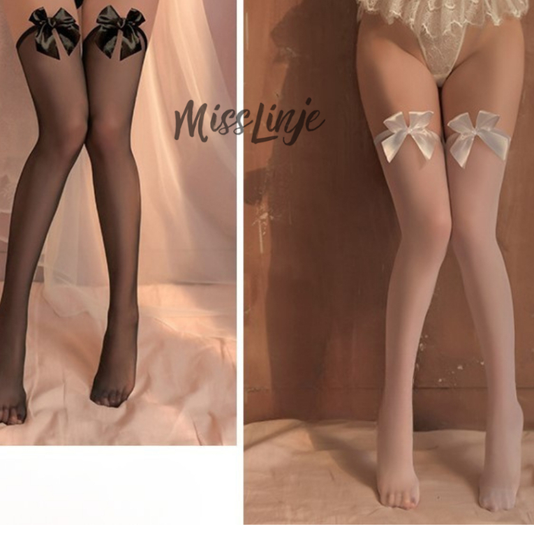 MISS LINJE Stocking Stoking Sepaha Polos Pita Cantik Hitam Putih