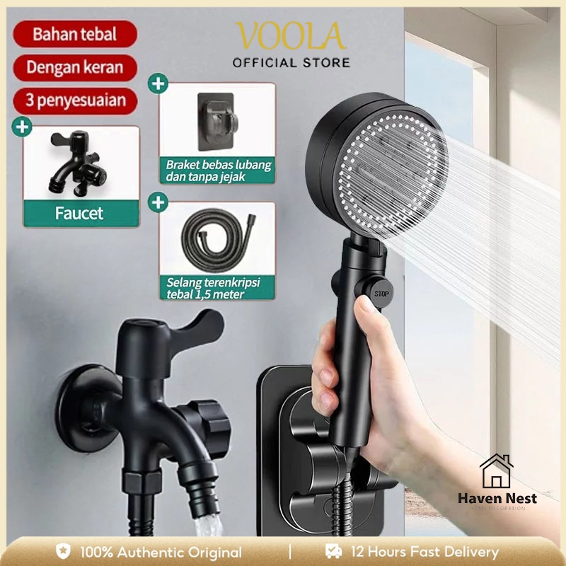 VOOLA Kepala Shower Mandi Hitam Premium 5 Mode Air Shower set Head Shower Handheld Shower Kamar Mand