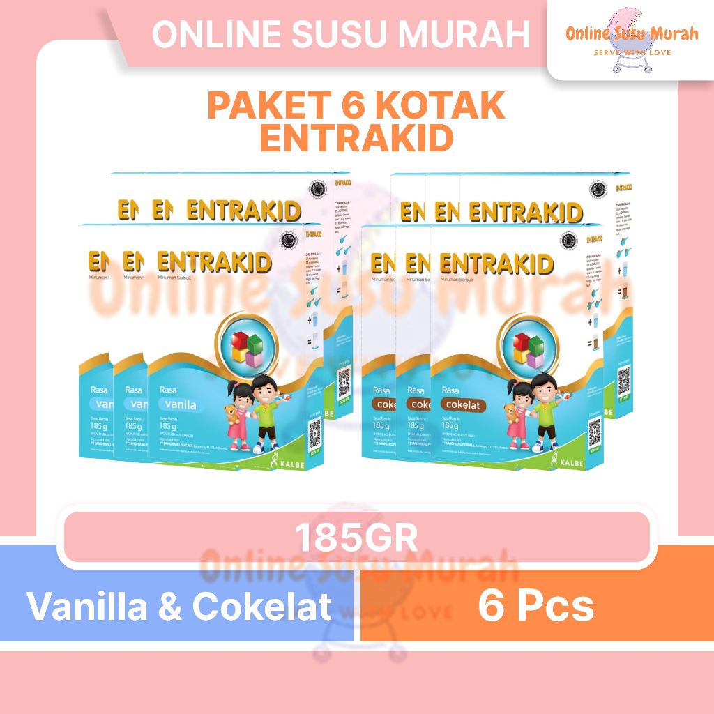 ENTRAKID PAKET 6 KOTAK VANILA COKLAT 185GR SUSU ANAK 185 GR TINGGI KALORI SSKD
