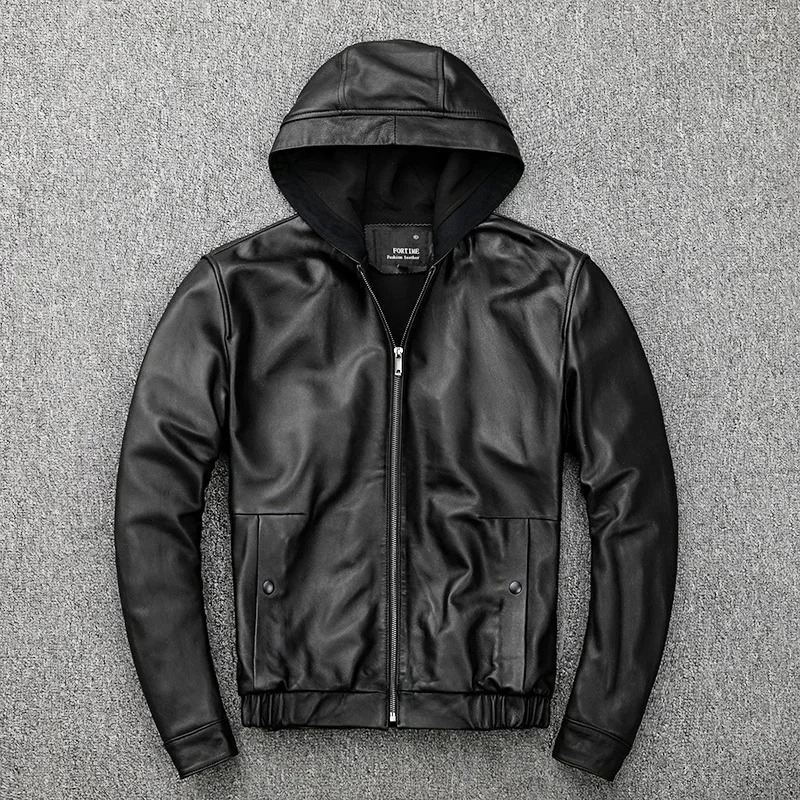 Jaket Kulit Pria Hooded Bomber – Premium Quality Leather Jacket with Hood