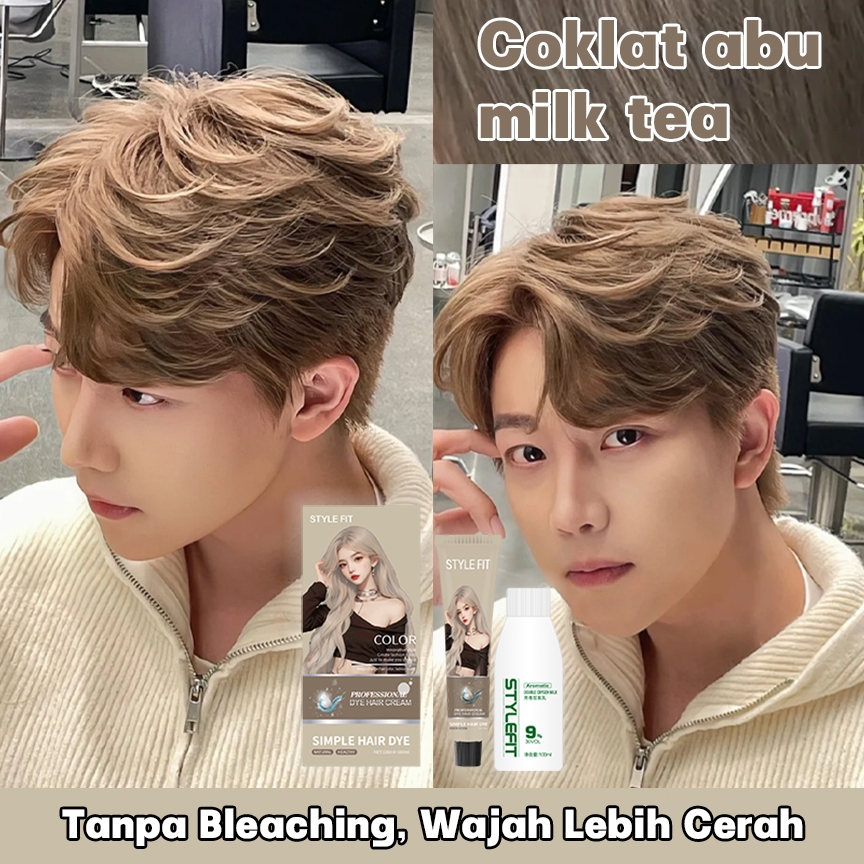 [Diskon] STYLE FIT Pewarna Rambut Pria Coklat Abu Teh - Hair Dye Cream Tanpa Bleach, Tembus Pandang 