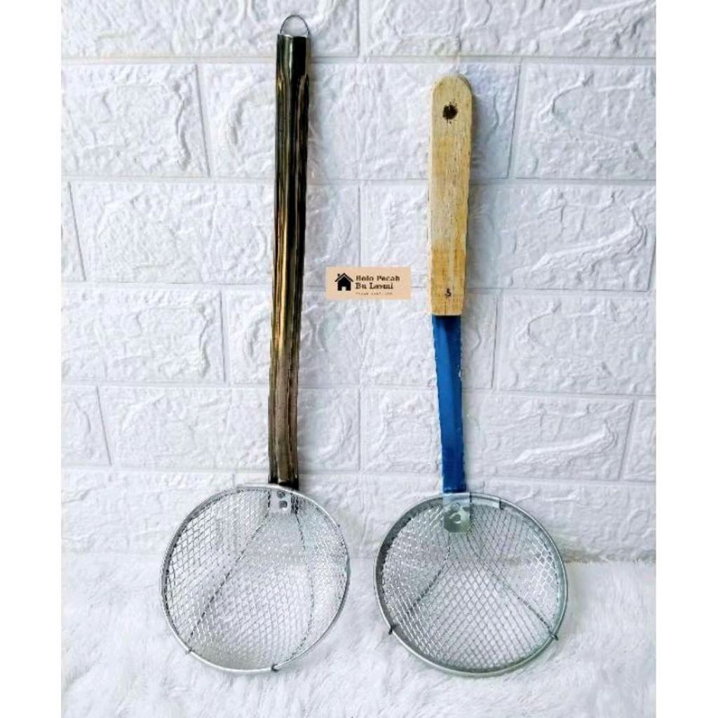 BL - SEROKAN MIE AYAM GAGANG KAYU DAN ALUMUNIUM / SEROK MIE AYAM / SARINGAN MIE AYAM