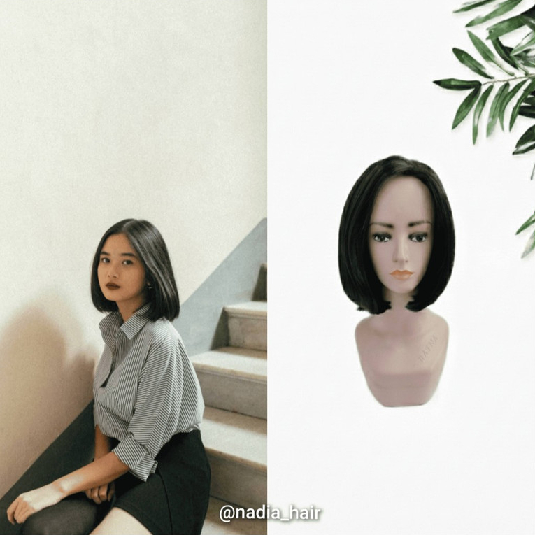 Wig Wanita Model Bob Tanpa Poni/Rambut Palsu Wanita/Rambut Palsu Wanita Bob/Rambut Palsu Wanita Pend