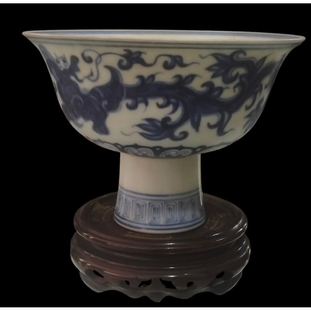Pajangan antik keramik china stem cup porcelain lawas jadul era dynasty mangkok antik cina