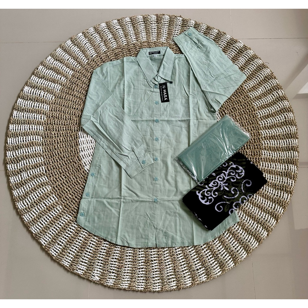 Stelan  Tunik Hara + Sarung Gloyor Tebal+ Hijab Saudia