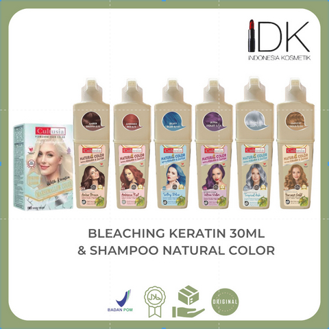 PAKET HEMAT Cultusia Natural Color 160ml & Bleaching Keratin 30ml (Shampoo Semir Warna Botol)