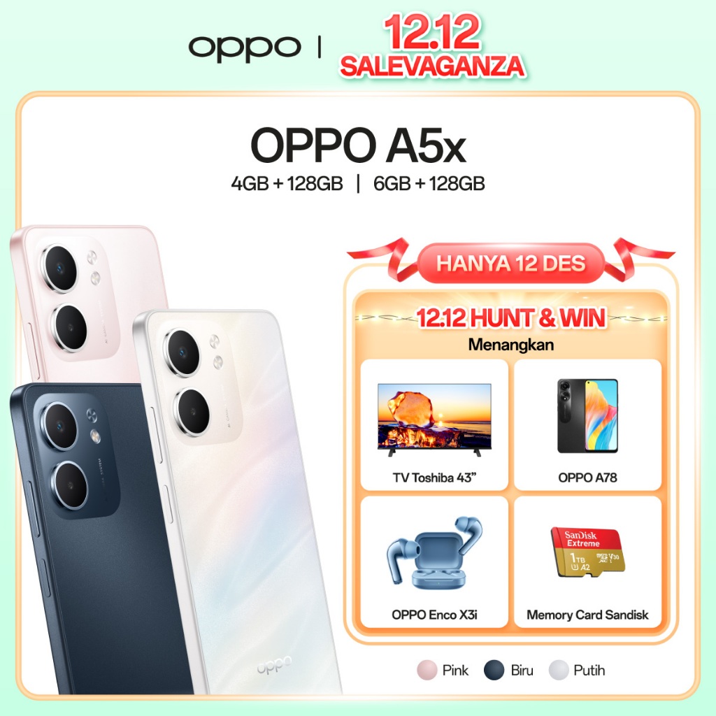 OPPO A5x 4GB/128GB & 6GB/128GB [Military-Grade Shock Resistance, IP65 Water Resistant, 6000mAh Large