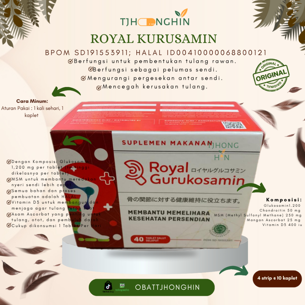 Royal Gurukosamin - 40 Tablet Membantu Memelihara Kesehatan Persendian dengan Glukosamin 1200 mg per