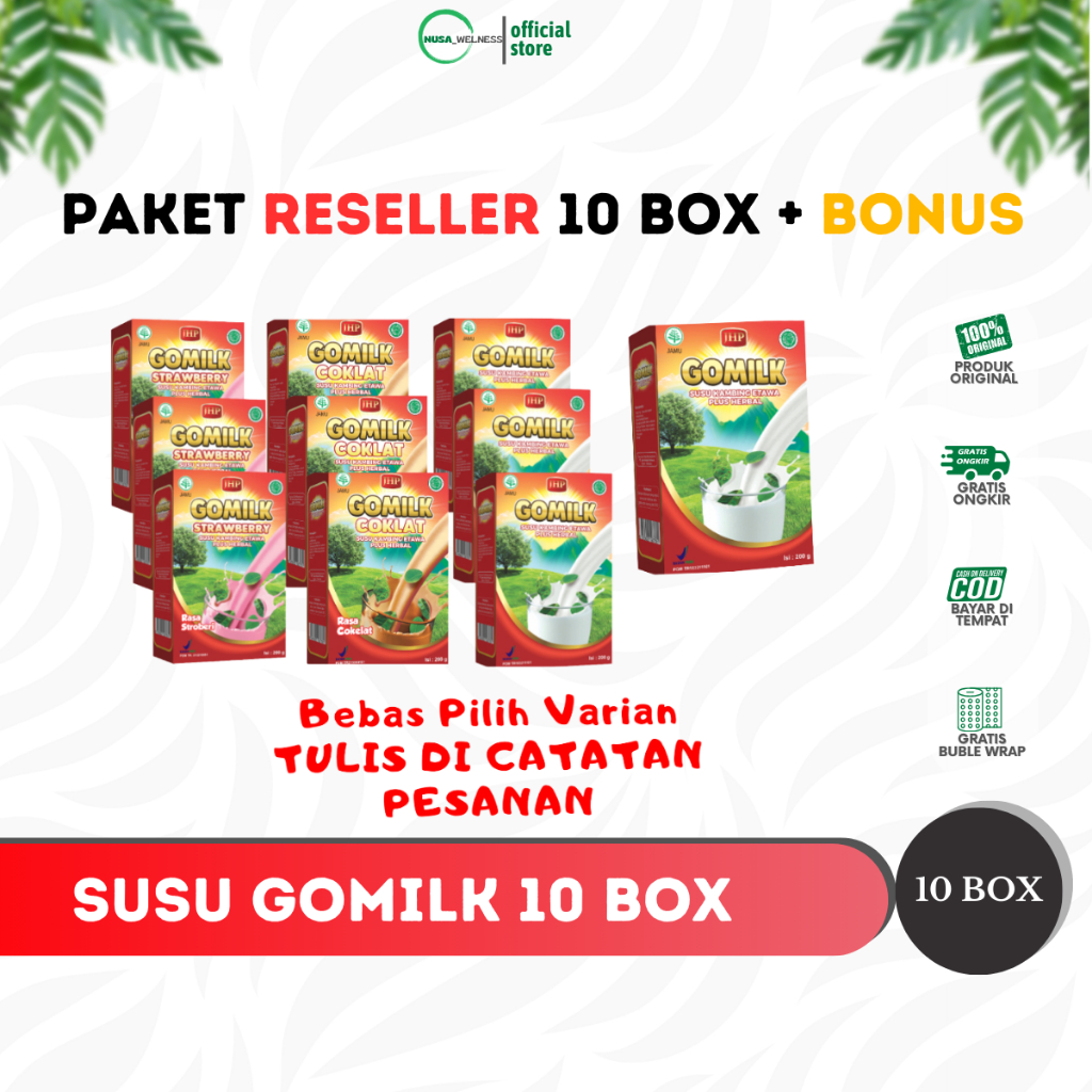 [PAKET 10 BOX] Gomilk + BONUS MENARIK  – Susu Kambing Etawa 200gr | Paket Reseller Original Bariklan