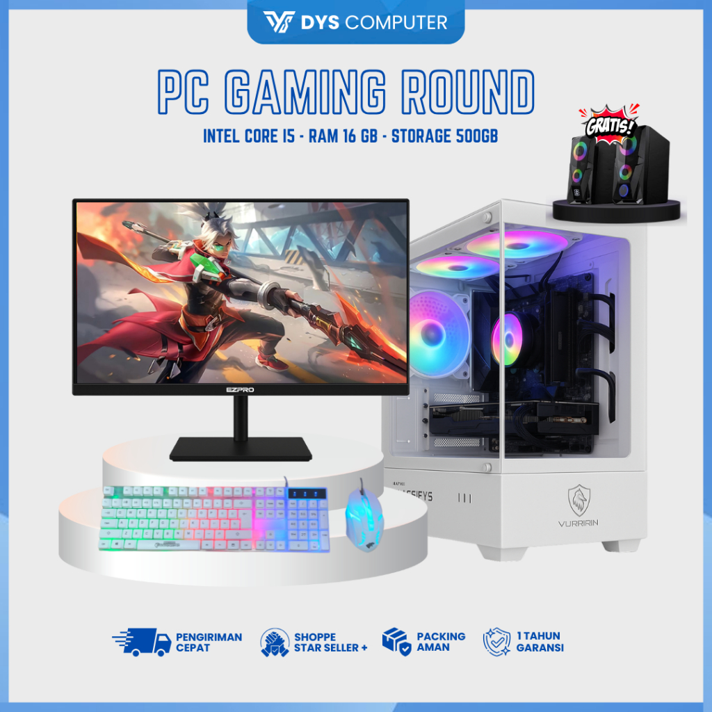 Komputer Full Set I5 Gaming Editing Ram 8GB / 500GB / SSD Round