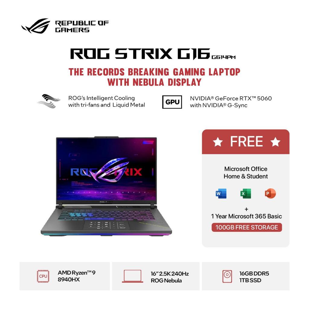 ASUS ROG STRIX G16 G614PM G614PH RYZEN 9 8940HX RTX5060 RTX5050 16GB 1TB SSD W11+OHS LAPTOP GAMING