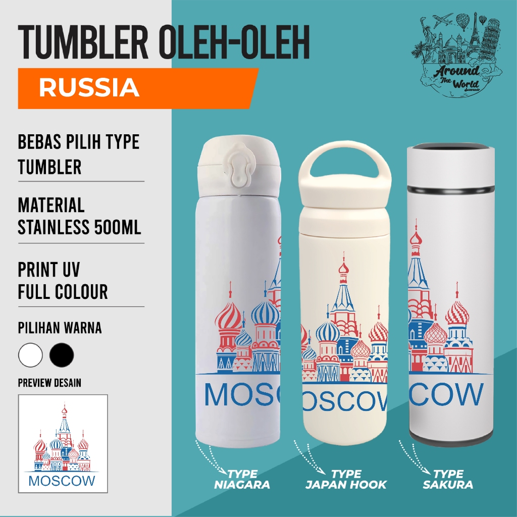 Tumbler Botol Minum Custom Satuan Print Souvenir Negara RUSIA MOSKOW _ worldsouvenir