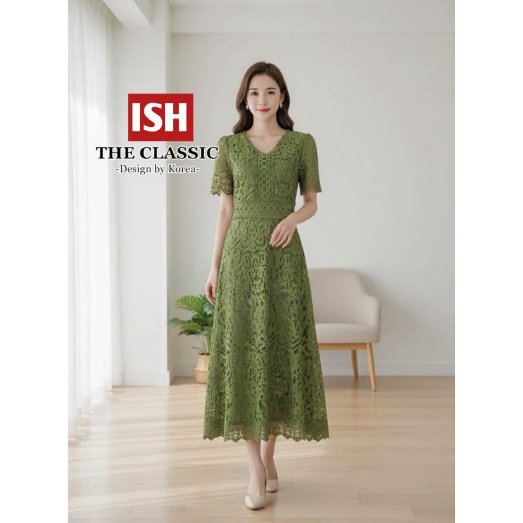 DRESS Brokat Wanita/Dress Premium Bangkok/Dress Pesta V-Neck/The Classic Dress