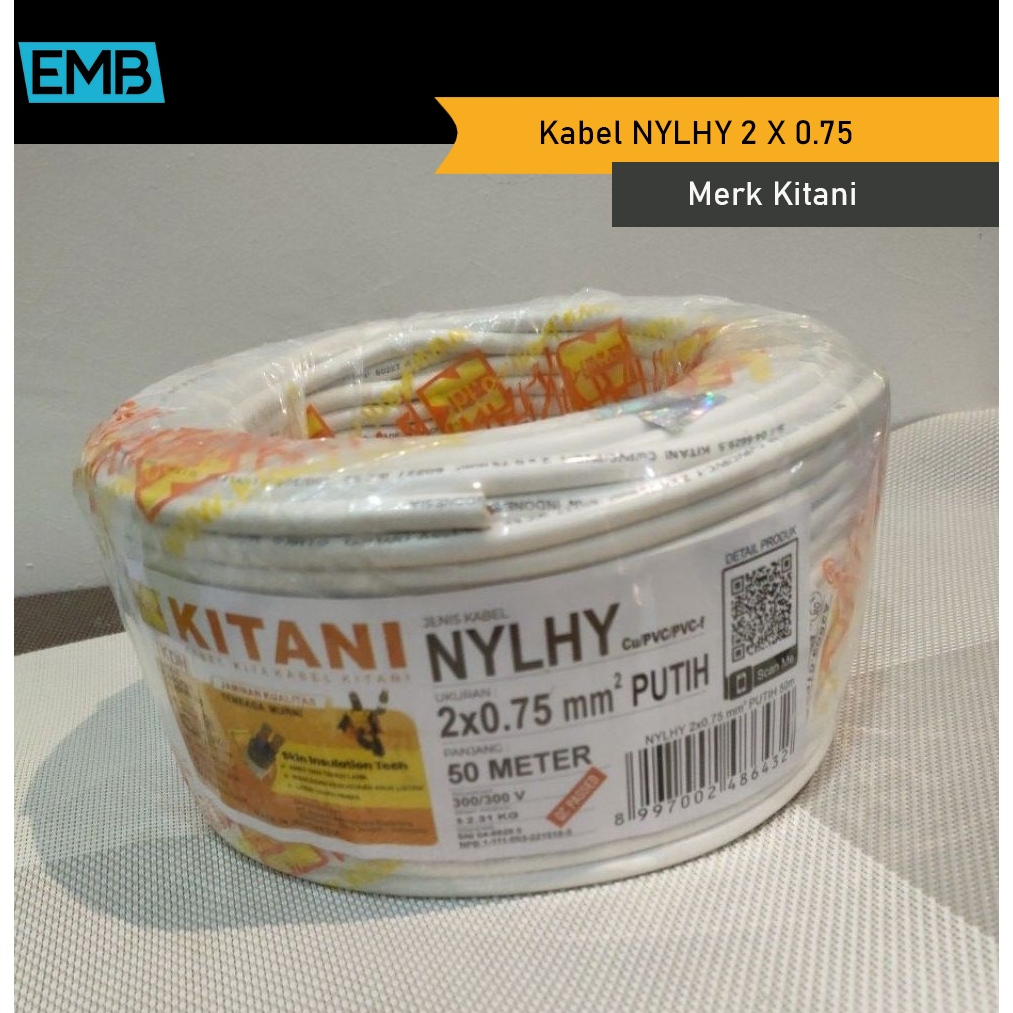5 Meter Kitani kabel listrik Serabut 2 x 0.75 NYLHY SNI Putih