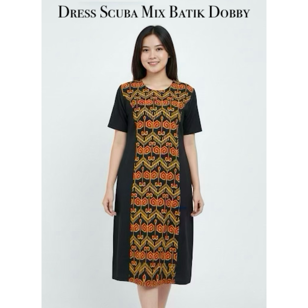 Dress Scuba Tebal Mix Batik Dobby Baju Orang Ulu Baju Dayak Iban Kenyah
