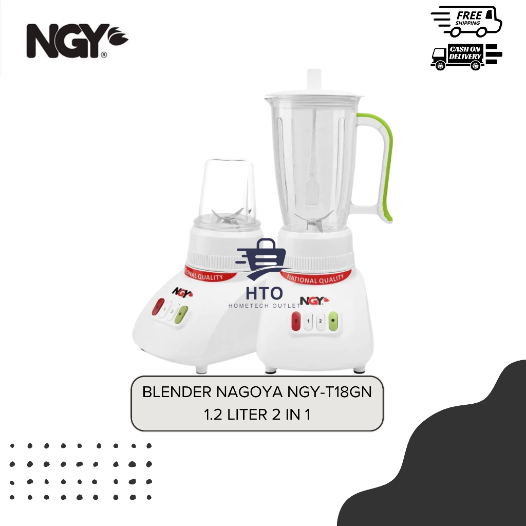 NAGOYA Blender 1,2 Liter NGY-T18GN Gelas Plastik 2 in 1 Blender 6 Mata Pisau NGY T18GN