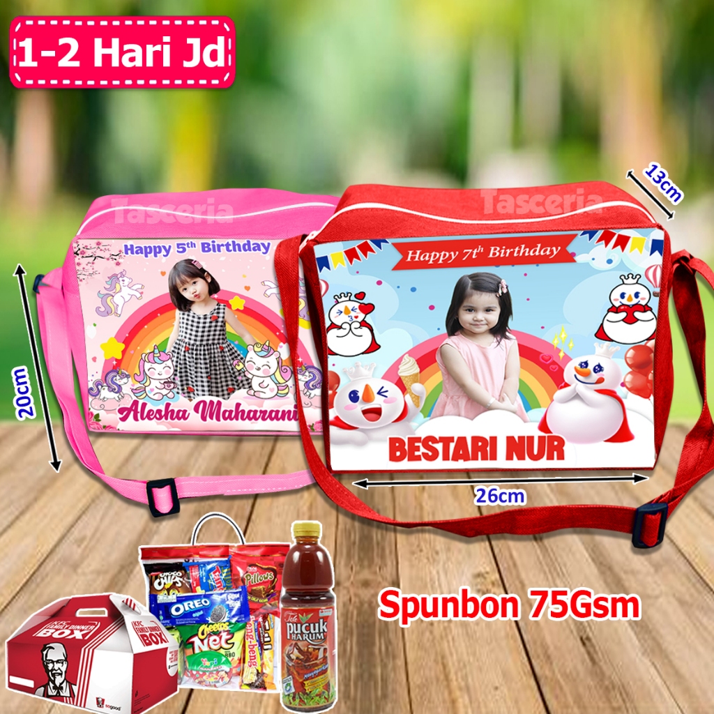 Tas Selempang Anak Custom Mixue/ Tas Ulang tahun Anak Selempang / Tas Snack Ultah Selempang / Tas Se
