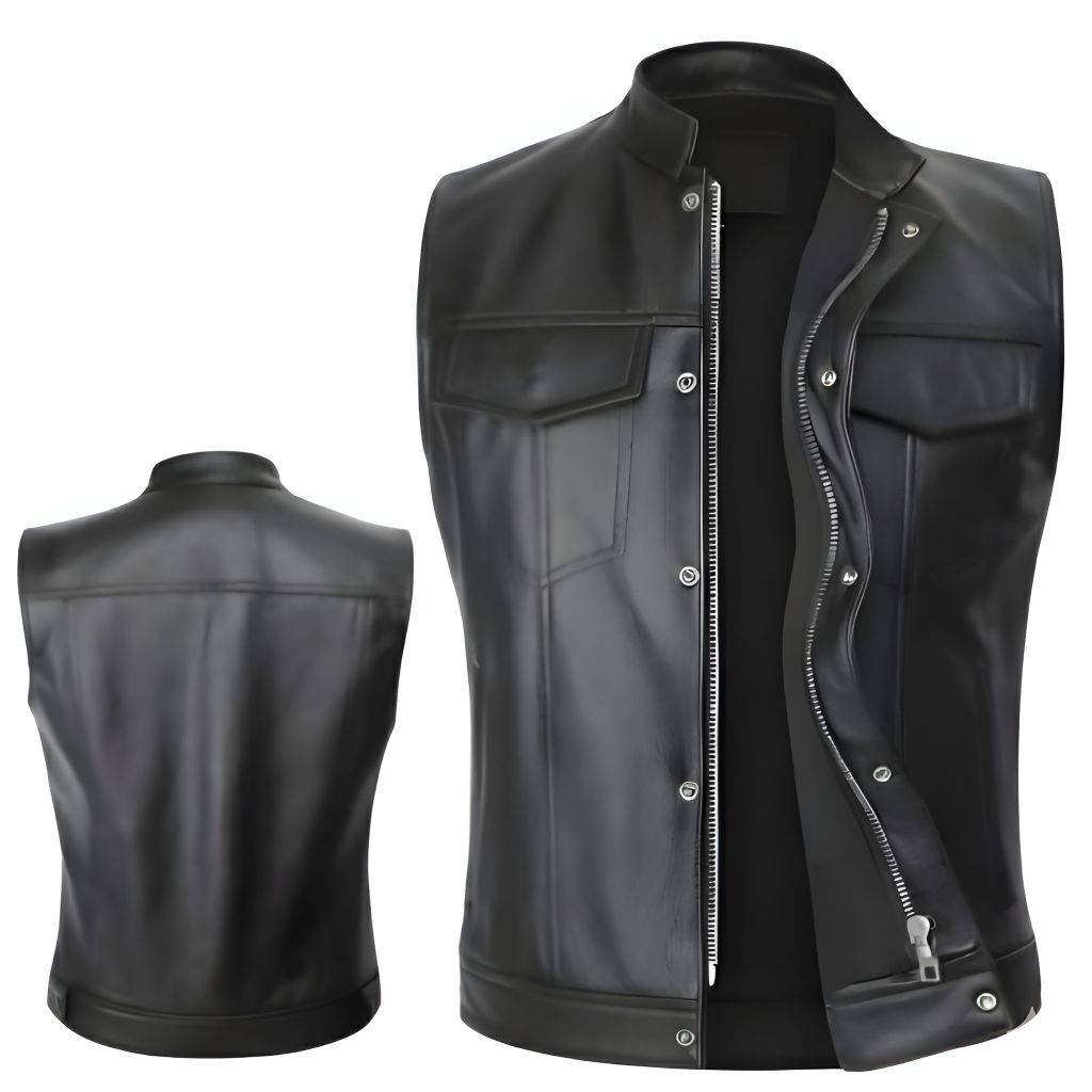 Jaket Rompi Kulit Pria 4 Saku Tebal Anti Angin | Vest Motor Touring Terbaru