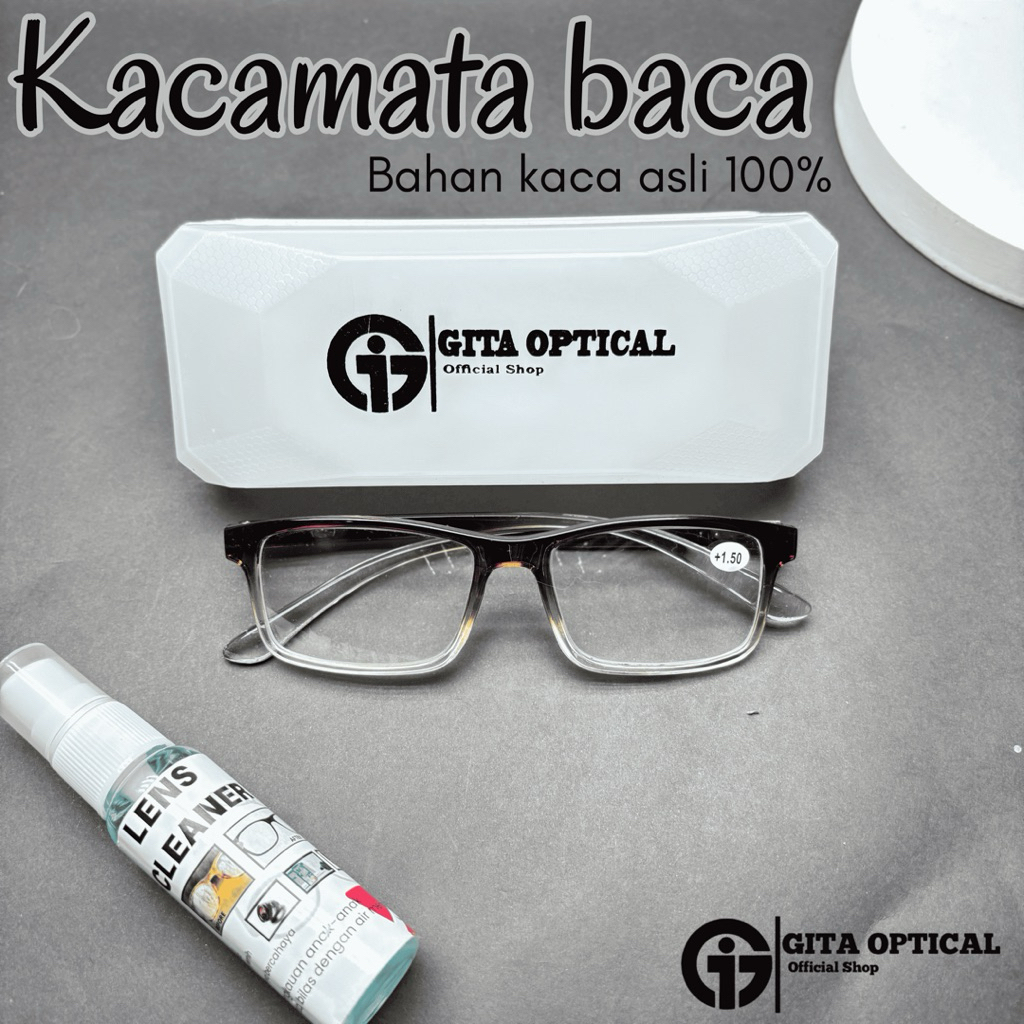 kaca mata baca plus bahan lensa kaca asli 100% untuk pria dan wanita