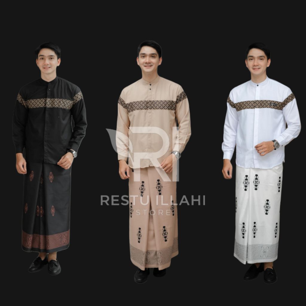 Paket Sarko Set Sarung Dan Baju Koko Muslim Pria Lengan Panjang Satu Paket Sarung Dan Koko